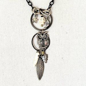 #505 Owl Charm Boho Halloween Drop-Pendant Necklace